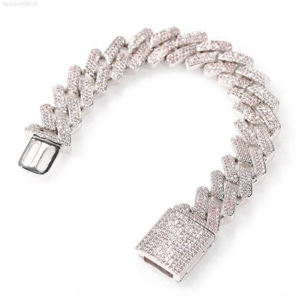 

hip hop iced 120g 18mm 15mm 10mm vvs moissanite iced out cuban link chain bracelet, Golden;silver