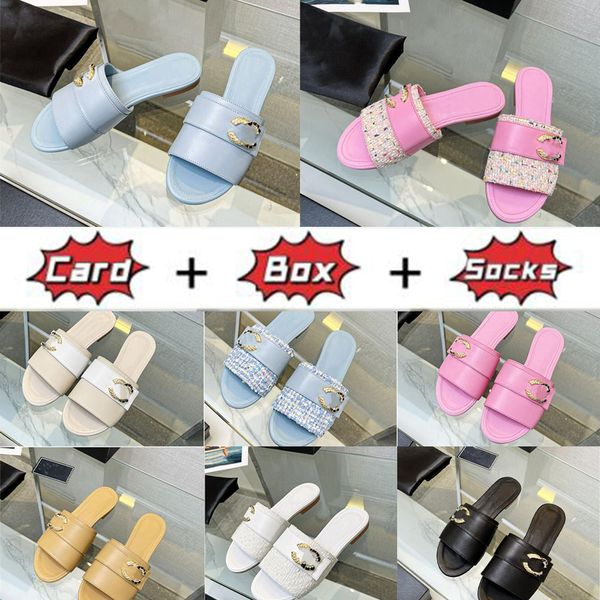 

fashion slippers 2023 luxury design summer channel men and women flat shoes thick sole leather rubber letter logo casual cartoon slippers 07, Black