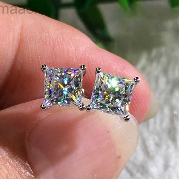 

stud shining 18k platinum plated square zircon stud earring ear bone nail women men no fading no allergies, Golden;silver