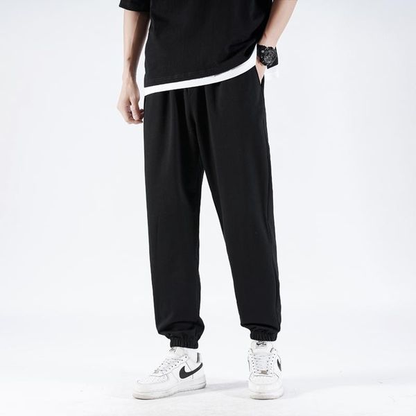 

pants korean sports men's loose and popular leggings summer youth thin pants trend wide leg large size straight casual trousers, Black