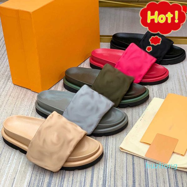 

designers pool pillow mules women sandals sunset flat comfort mules velcro padded front strap slippers fashionable easy-to-wear style slides, Black