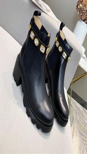 

black chunky platform lug ankle boots leather shoes tire bootie block heel chelsea martin boots heavy duty luxury designer brand m5357462