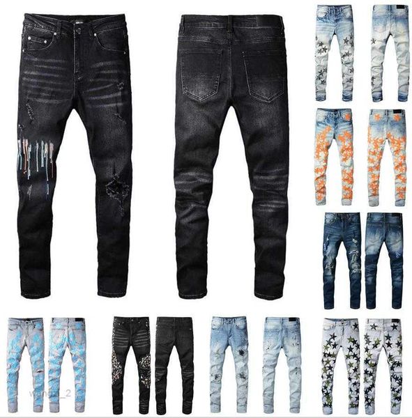

miri men's jeans designer denim embroidery fashion holes trouser hop zipper trousers male ndcv, Blue