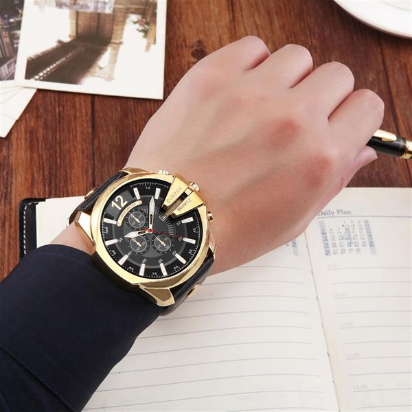 

relogio masculino mens watches brand luxury leather strap waterproof sport men quartz watch military male clock curren 81762684, Slivery;brown