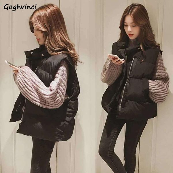 

vests vests waistcoats women thicken winter solid zipper womens windproof outwear retro ulzzang korean style ins turndown collar new, Black;white