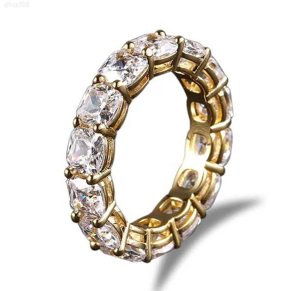 

europe and america cross border new hip hop men's ring real gold electroplated single row micro inlaid large zircon ring, Golden;silver