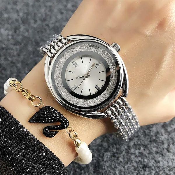 

fashion swan style brand quartz wrist watches for women girl with crystal dial metal steel band watch sw03282a, Slivery;brown