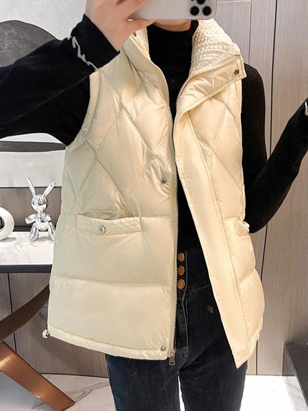 

vests autumn winter women waistcoat vest 2022 casual solid sleeveless thick warm padded vest waistcoat fashion vest for female, Black;white