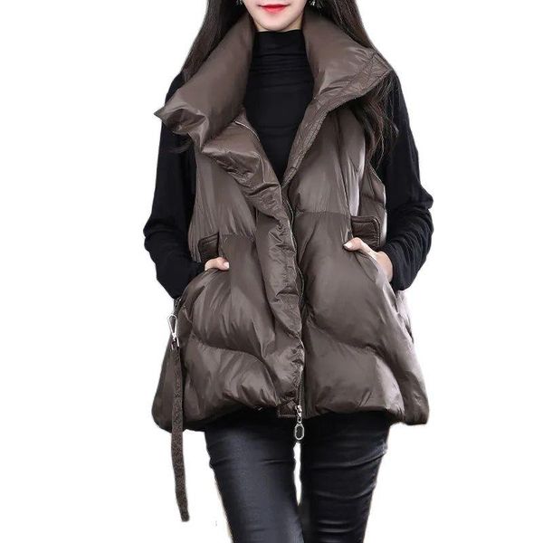 

vests 2021 new autumn winter cotton clothes female vest cardigan splicing zipper loose light thin waistcoat women's vest coat, Black;white