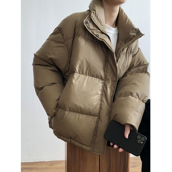 

parkas winter women down jacket 2022 winter stand collar loose zipper women white duck down puffer jacket winter warm coat, Black