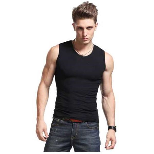 

high flexibility men body compression base layer sleeveless summer vest thermal boy fitness tights under tees297k, White;black