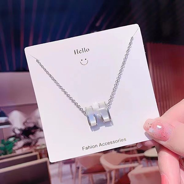 

white cats eye stone letter h pendant necklace stainless steel jewelry, Silver