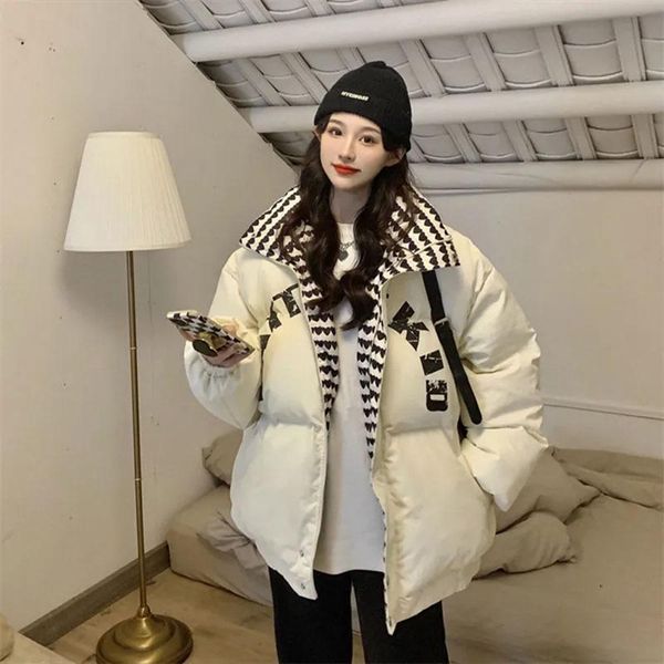 

leather winter new cotton jackets woman parkas letter love print thicken padded jacket casual bread clothing female autumn warm outwear, Black