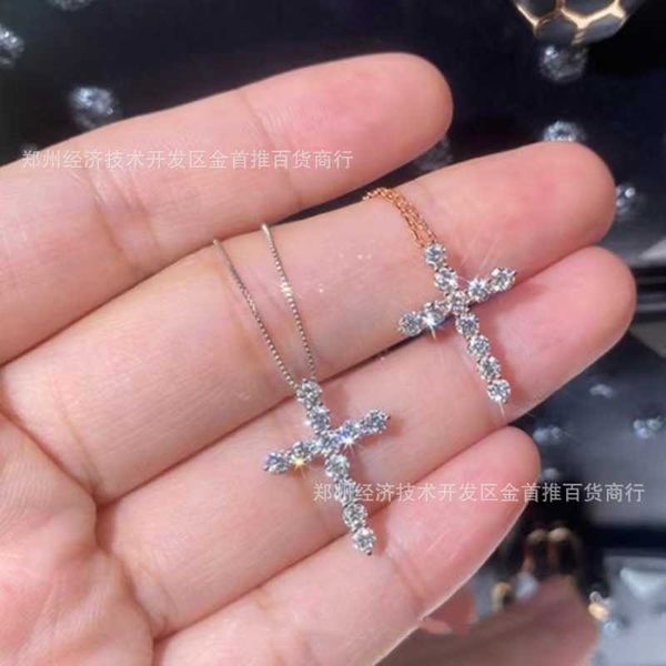 

high version tiffay cross necklace full diamond x pendant unisex, Silver