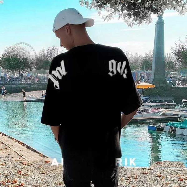 

2023 mens t shirts chest letter laminated print short sleeve high street loose oversize casual t-shirt 100% pure cotton for men and women, White;black