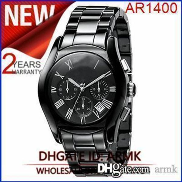 

100% original japan movement new lovers ceramic black chronograph dial quartz wrist watch ar1400 ar1401229u, Slivery;brown