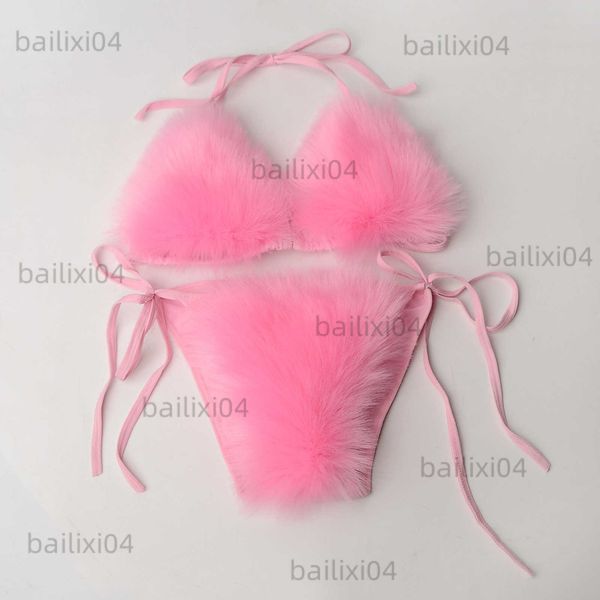 

bras sets new swimwear plush fashion women split solid bikini t230421, Red;black