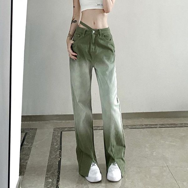 

jeans woman jeans high waist gradient trousers wide leg denim long pants streetwear vintage quality fashion straight pants korean jean, Blue