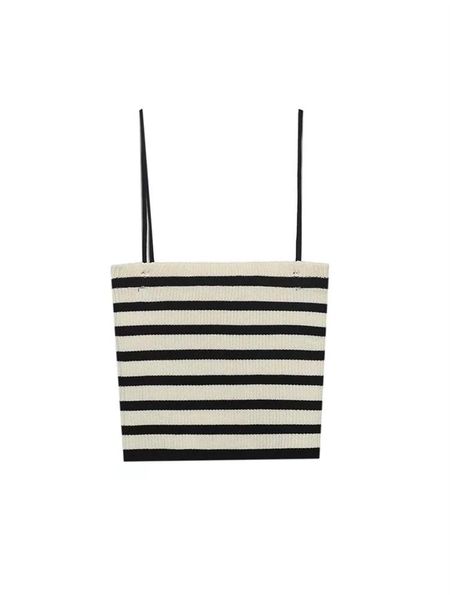 

t-shirt fashion striped knit tank 2022 summer syraight neckline thin straps camis cropped girls blouse, White