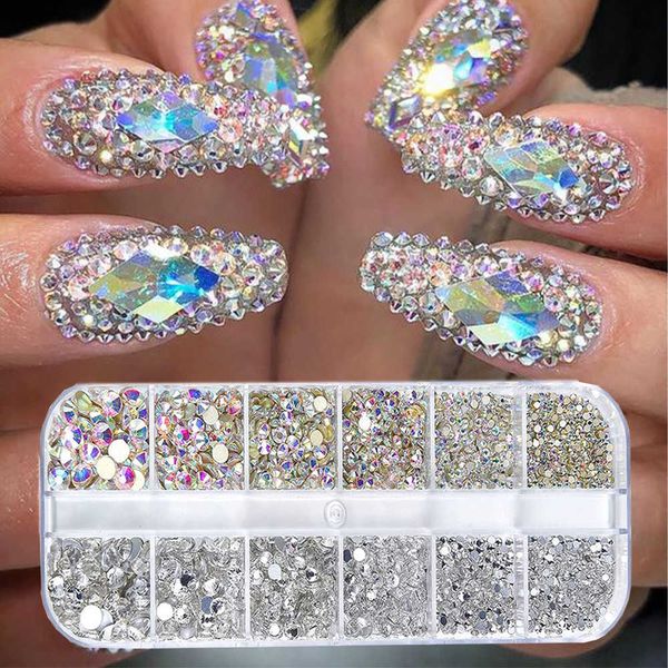 

nail art decorations approx 2400pcs ab flatback nail rhinestones 234mm mini diamond stones charms 3d crystal gem jewelry nail decoration par, Silver;gold