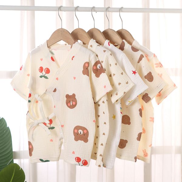 

rompers summer born baby clothes girl cotton short sleeve oneck infant boys 024 months 230421, Blue
