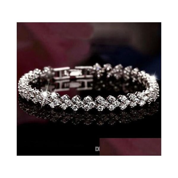 

tennis luxury austria shining crystal tennis bracelets genuine 925 sterling sier charms zircon diamond roman link bracelet jewelry237g, Golden;silver
