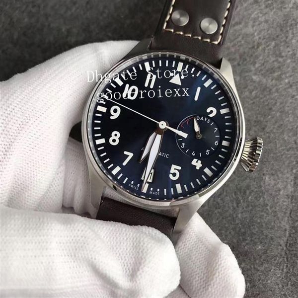 

new men's limited edition automatic movement cal 51111 watch navy blue dial luminous sport mens watches zf leather factory et2974, Slivery;brown