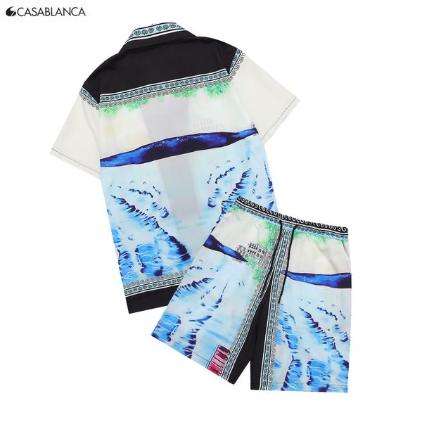 

casablanca ss22 new summer printed short sleeve shirt printed shorts, White;black