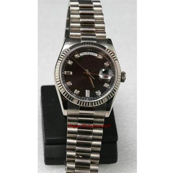 

christmas gift 7 style mens watches 118239 president 18k black gold diamond silver 4 dial 36mm automatic movement 2813242f, Slivery;brown