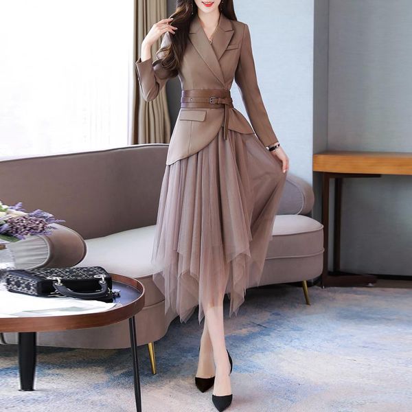 

pants new spring autumn office lady casual belt jacket blazers women's asymmetry mesh tulle skirt suits temperament slim sets, White