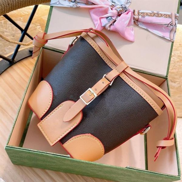 

2021 m57099 designer luxury mini lovely bucket bags purse l flower oxidization genuine leather bucke bag women designers handbags249b