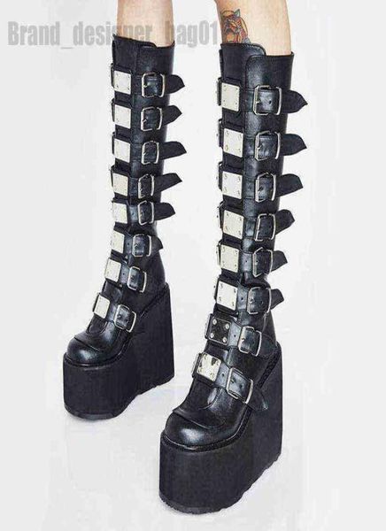 

boots punk style brand ladies motorcycle boots black fashion wedge high heel shoes autumn winter gothic demonias platforms woman b9867638