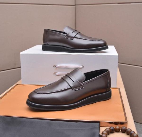 

2023 new classic dress shoes men formal business genuine leather flats mens fashion brand slip on casual walking loafers size 3846181866, Black