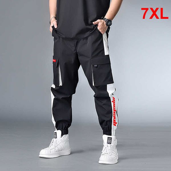

men's pants big size pants men jogger streetwear casual cargo pant oversize sweatpants pocket patchwork trousers plus size 6xl 7xl hx40, Black