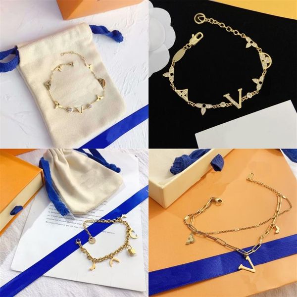 

simple bracelet for women flower charms bracelets luxury wedding non tarnish jewelry letter pendant chains plated gold silver brac259i, Golden;silver