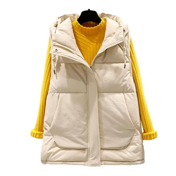 

vests 2021 new cotton down vest women winter fashion hooded cotton waistcoat casual streetwear winter sleeveless jacket for women, Black;white