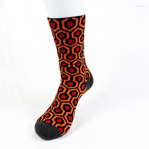 

men's socks men's overlook el the shining carpet cult movie streetwear men cotton hexagon pattern socksmen's262h, Black