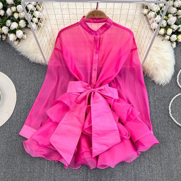 

Women's Blouses PREPOMP 2023 Spring Arrival Long Sleeve Ruffles Bow Bandage Chiffon Shirt Women GH410, Purple