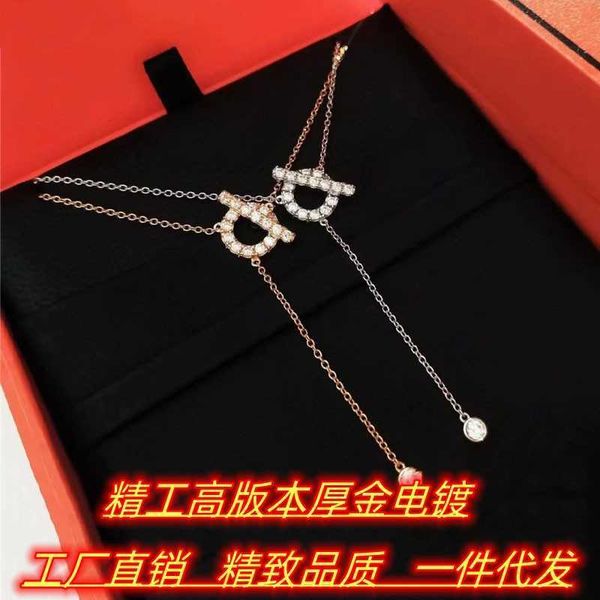 

designerseiko high edition s925 sterling silver herms new small q tassel full diamond 18k rose gold necklace female, Black