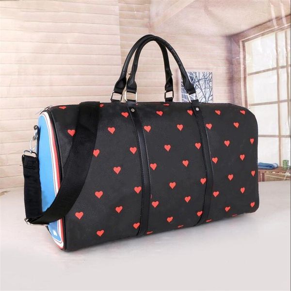 

50cm women men bags fashion duffle bag leather luggage handbags large heart pattern capacity sport254n