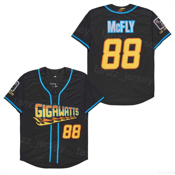 

moive baseball gigawatts jersey 88 mcfly back to the future cooperstown team black university pure cotton college vintage cool base retro st
