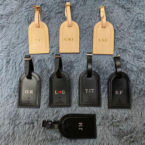 

kee pall initial luggage tags real leather personalized custom logo stamp travel accessories label tanned travel 2439, Black