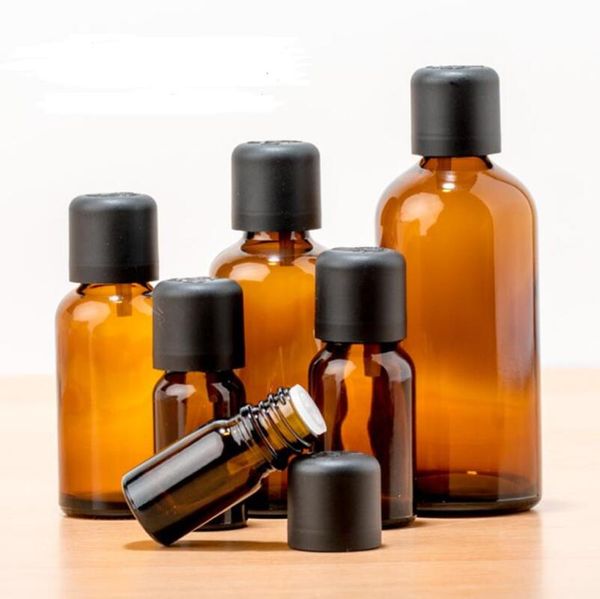 

100pcs 5ml 10ml amber mini glass bottle 15ml amber sample vials small essential oil bottle with black screw cap