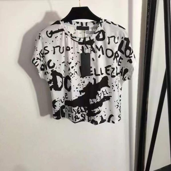 

23 designers t-shirts women tees apparel casual splash ink chest letter print short sleeve t-shirt black official same style blouses clothi, White
