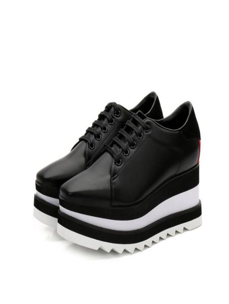 

women star real leather luxurys boots square platform slope thick stella britt shoes elyse brushed derbys wedge laceup fashion sh5083249, Black