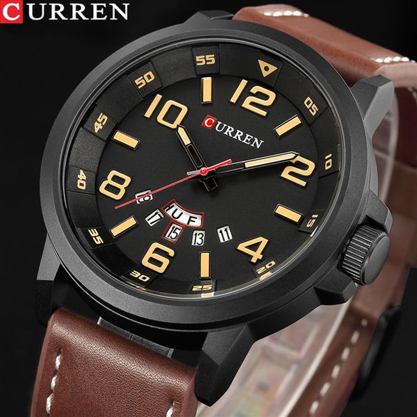 

brand luxury curren men sports watches men's army military leather quartz watch male waterproof clock relogio masculino302j, Slivery;brown