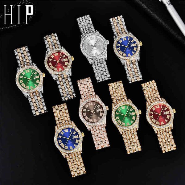 

hip hop full ice out luxury date quartz wrist modern watches for men women fashion jewelry gift315j, Slivery;brown