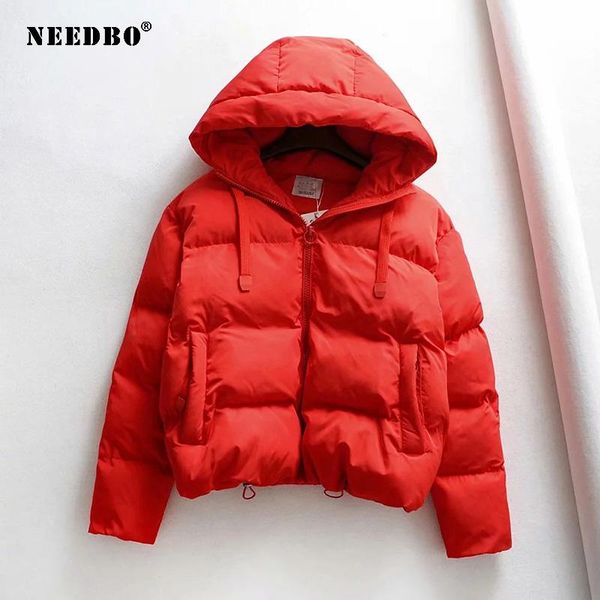 

leather needbo cotton padded jacket winter hooded parkas woman warm down jacket large size coat thicken women casual puffer jacket, Black