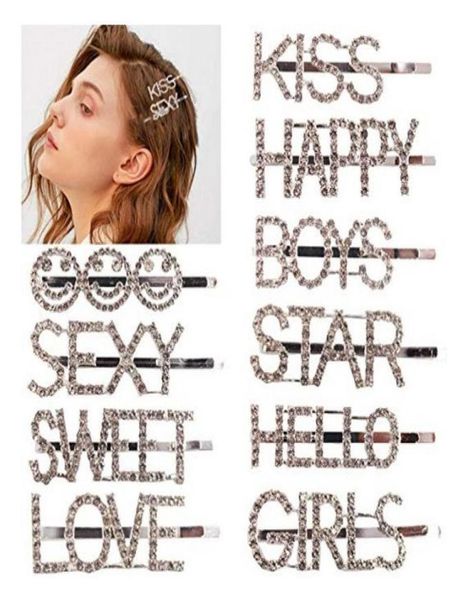 

10 pieces rhinestone letters hair pins sparkly letter hair clip word barrettes pins hair accessories for women lady3921215, Golden;silver