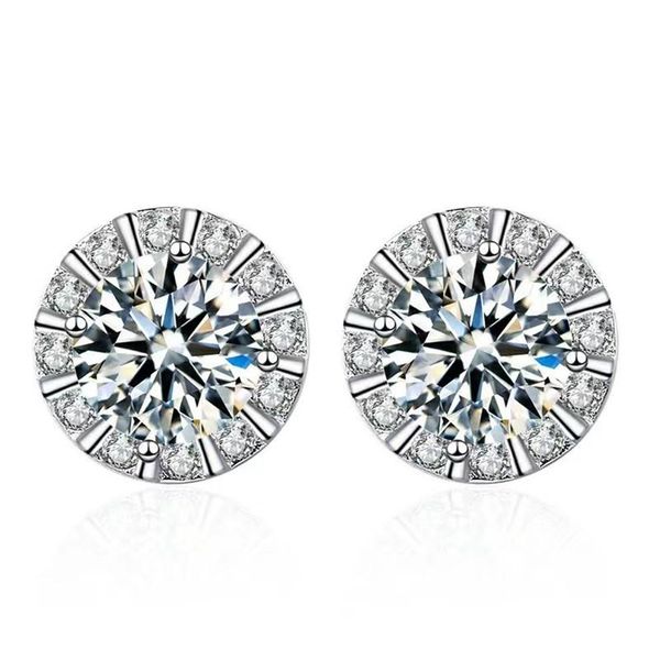

stud classic s925 silver round moissanite diamond earrings women jewelry plated white gold 0 5ct 5mm gift2674, Golden;silver